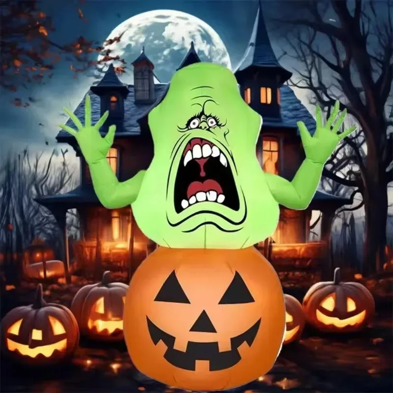 1.  5M/5FT Nadmuchiwane Zabawki Dynia Zielony Duch Halloweenowy Model Nadmuchiwany Świecący Model Dekoracje Halloweenowe Model