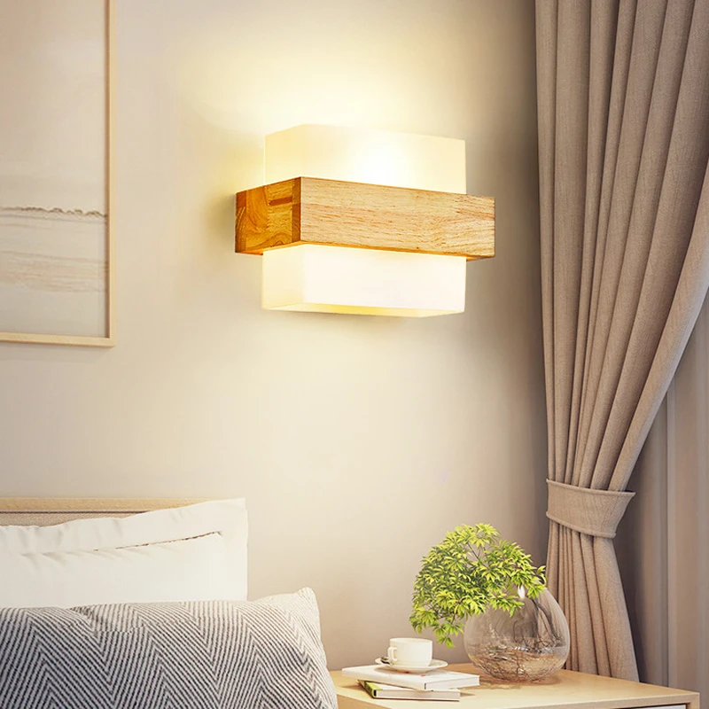 Modern Simple Sconce Wall Lamp Nordic Living Bedroom Foyer Reading Wood Lighting Bedside Aisle Home Indoor Background Wall Light