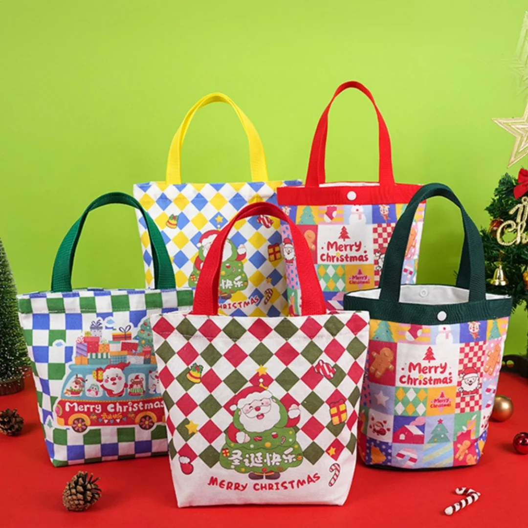 

Canvas Shopping Bag Large Capacity Holiday Handbag Cartoon Gift Holder High Quality Santa Claus Tote For Candy Containers Party