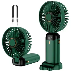 Mini ventilador portátil recarregável de mão com base, operado por bateria, 8 horas, display digital, 5 velocidades, 90 ° ajustável