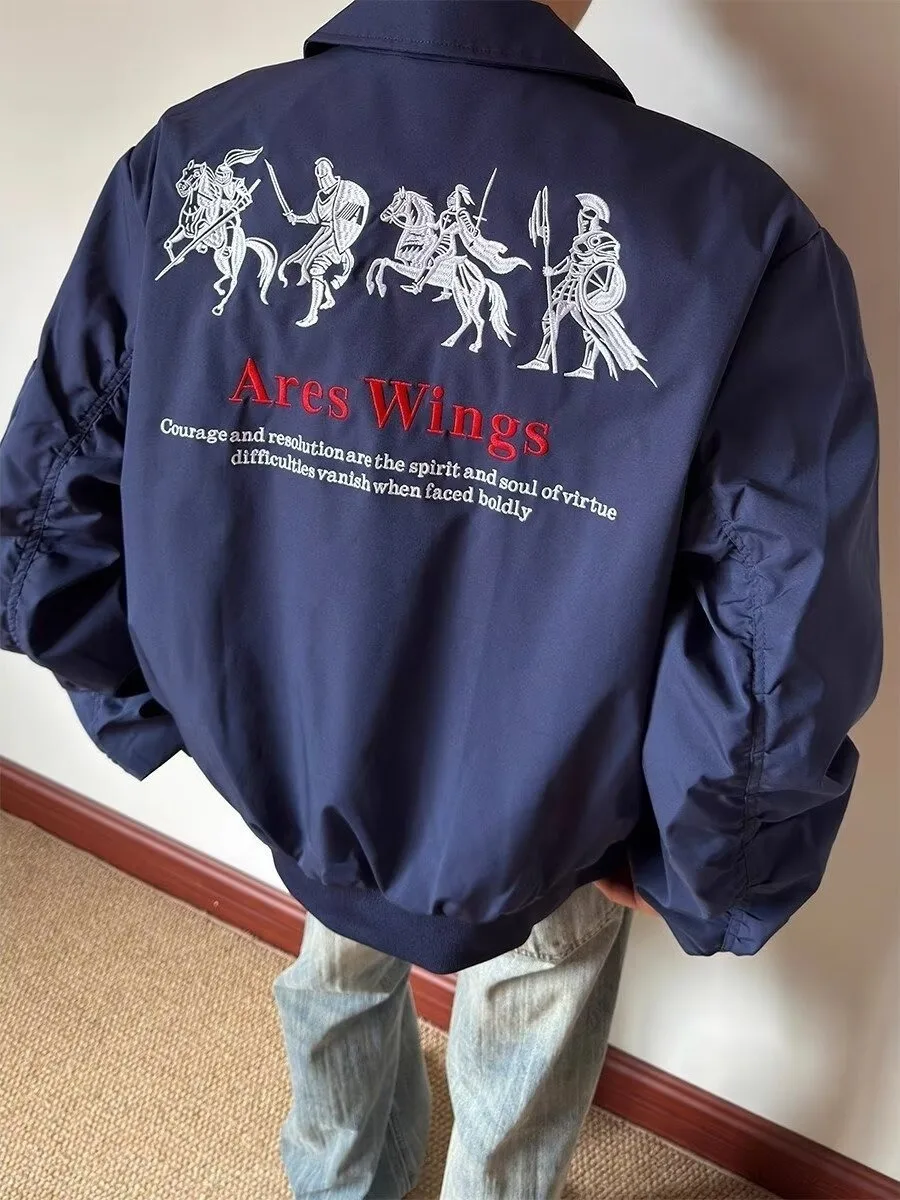 

American Retro Flight Jaet Men's Spring Autumn Cleanfit Outerwear Couple's Hip Hop Top Stitched Embroidery Stand Collar