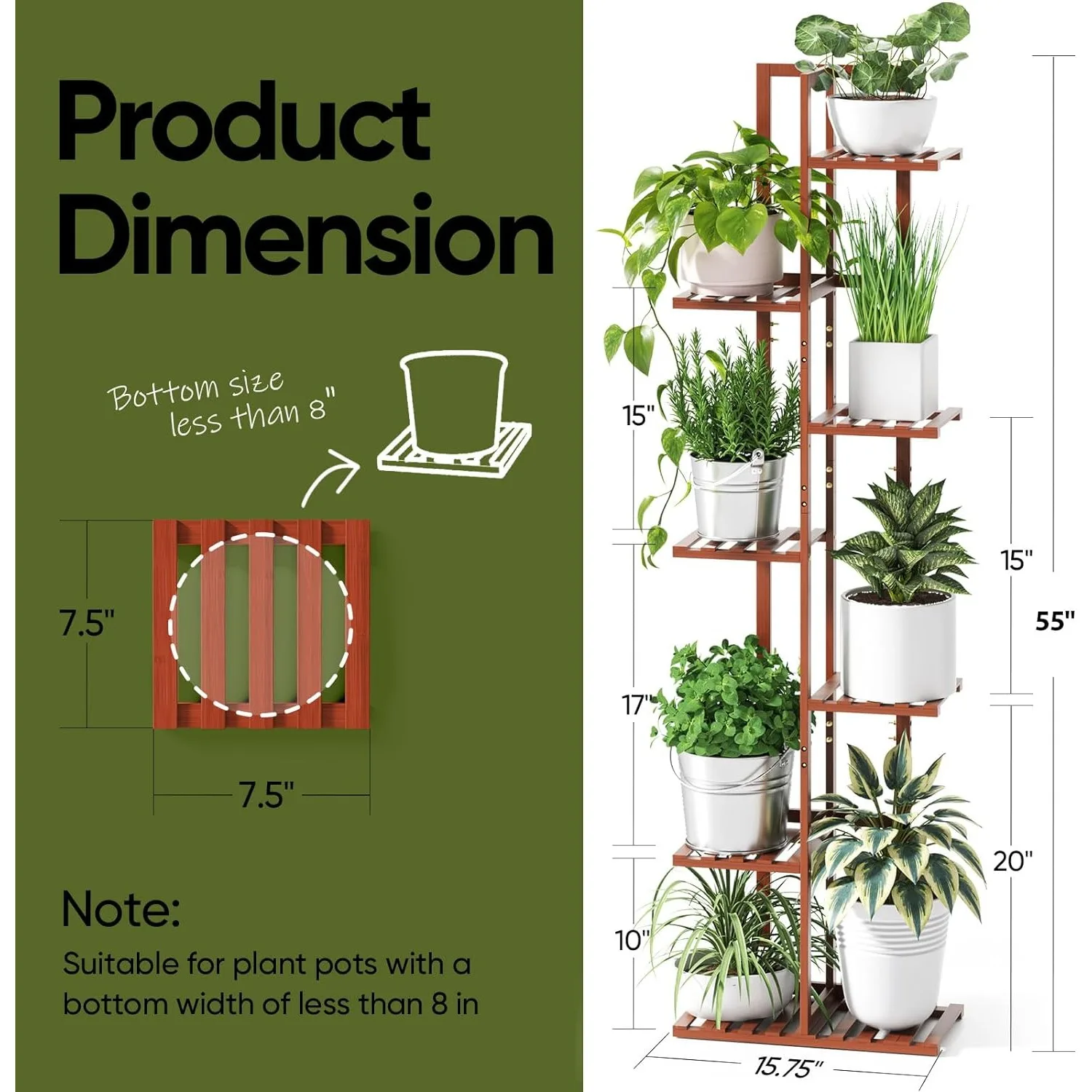 Rossny Plant Stand Indoor, 7 Tier 8 Potplant Bamboe Staat Voor Kamerplanten, Hoekplant Stand, Gelaagde Stands