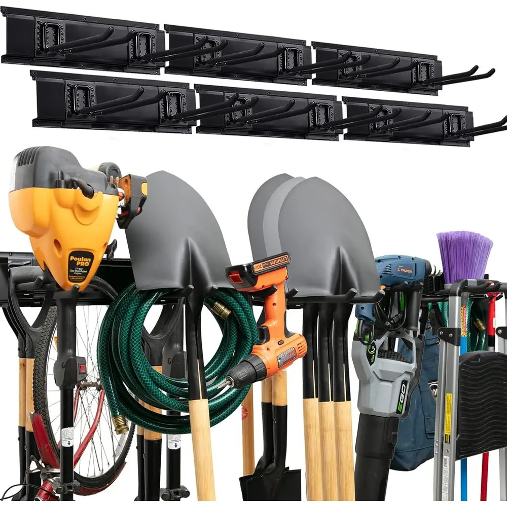 

Настенный органайзер для инструментов TIDYME Garage Tool Organizer - 96 дюймов - Прочная стойка для хранения с регулируемыми крючками, антикоррозийная - Простая установка