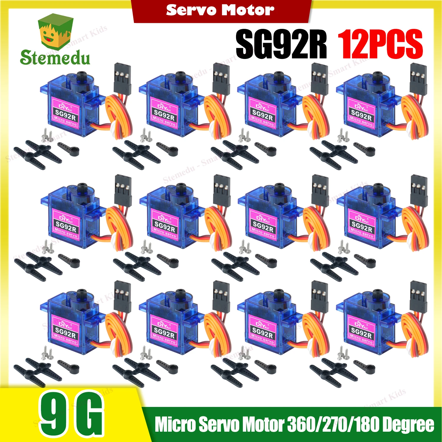 12 個 SG92R マイクロサーボモーター 9 グラム 360/270/180 度連続回転制御可能な角度ロボット RC ドローン航空機モデル用