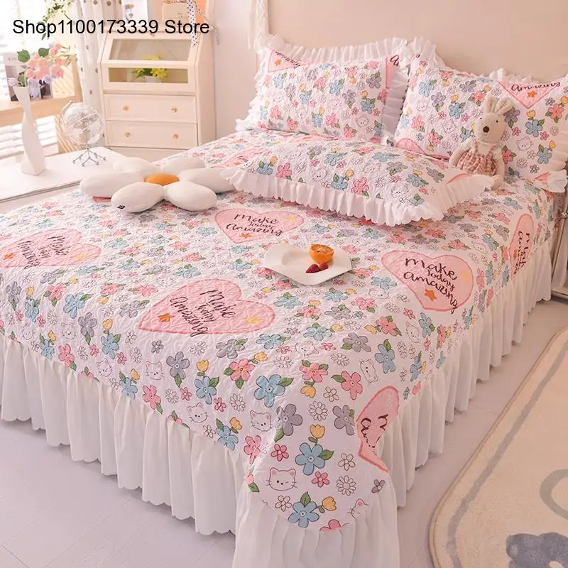 Flower Print 1Pc Bed Cover Quilted Bed Sheet Large/king Size Bed Cover Reactive Printed Household Blanket (Without Pillowcase)