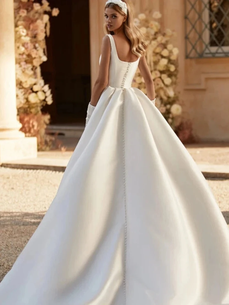 Abiti da sposa glamour 2024 a-line colletto quadrato abiti da sposa abiti in raso per la lunghezza del pavimento della festa formale Vestidos De Novia