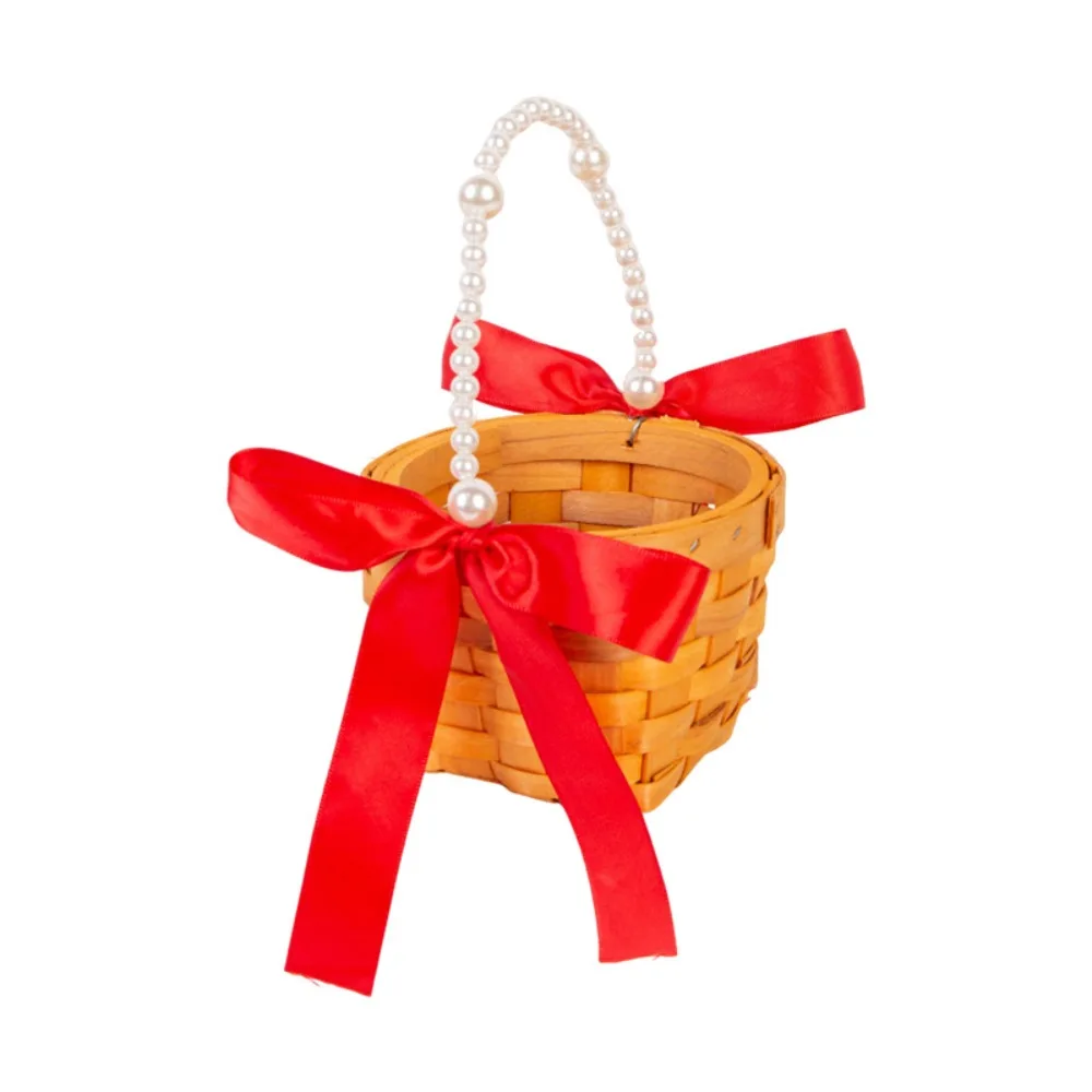 

Portable Handmade Woven Hanging Basket Mini Handheld DIY Flower Pot Wooden Chip Handheld Vegetable Basket Outside Travel