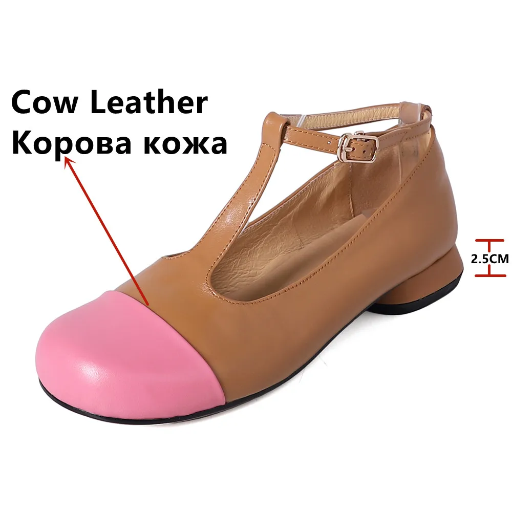 FEDONAS Low Heels Basic Women Pumps Round Toe T-Tied Genuine Leather Shoes Woman Spring Summer Fashion Mixed Colors Pumps Casual