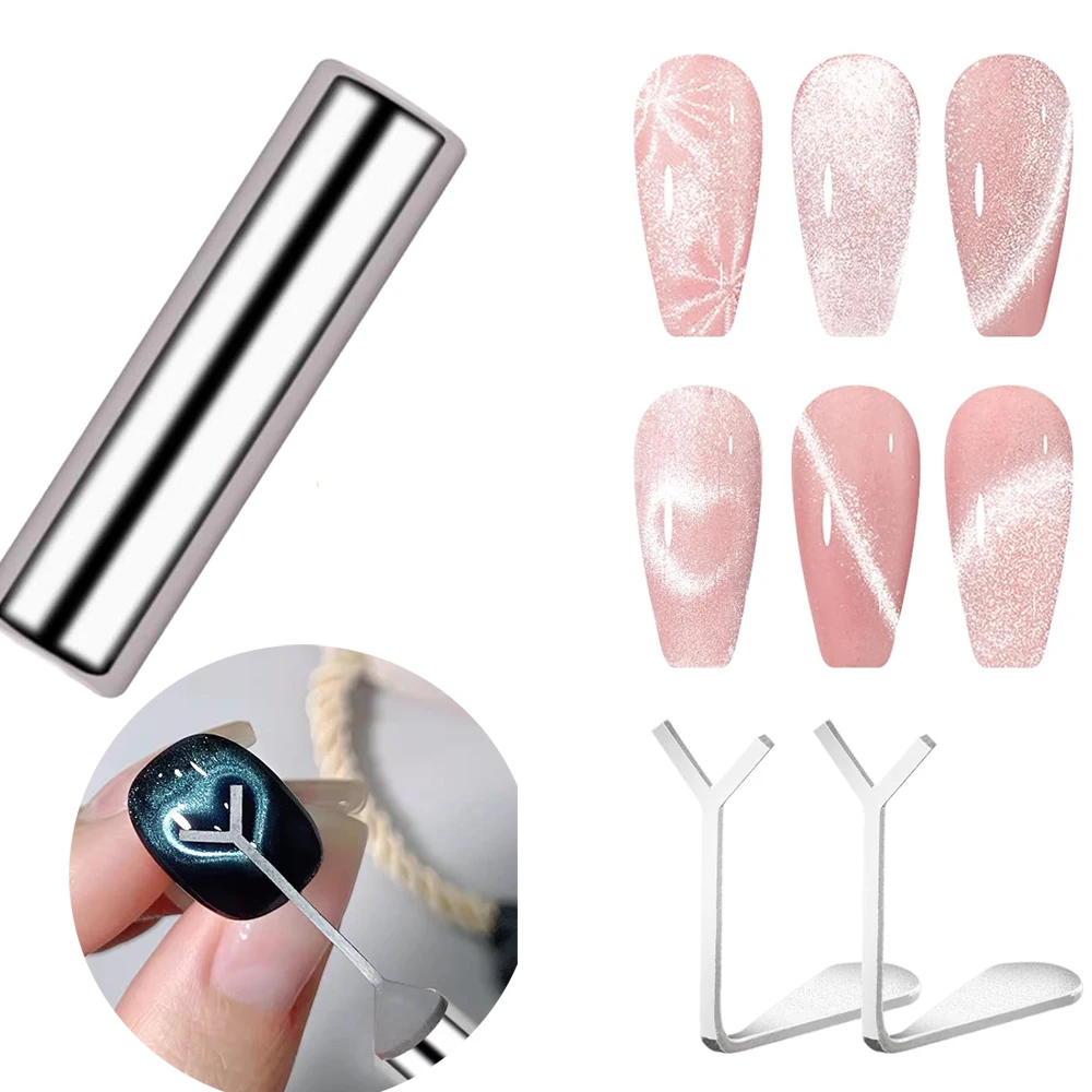 2/3 個ハートキャットアイネイルマグネットセット Y 字型、シリンダー磁気スティックでフレンチキャットアイラブシェイプを爪に作成するためのマニキュアツール