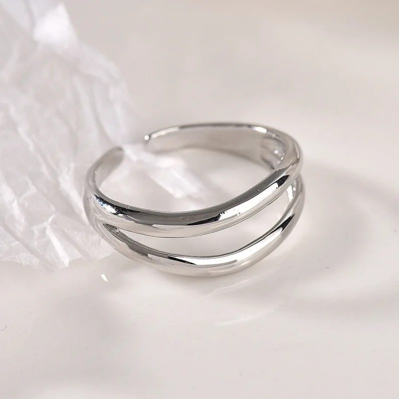 

Двухслойное регулируемое кольцо из стерлингового серебра 925 пробы с геометрической формой для женщин, пара, ювелирное изделие на день рождения, вечеринку, подарок