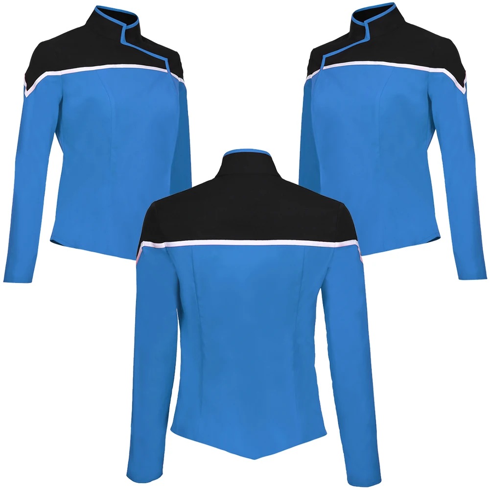 Lower Decks Costume Men Blue Uniform Movies Space Travel Shirt Top Suit Set Halloween Carnival Suit For Disguise Male Men Adult