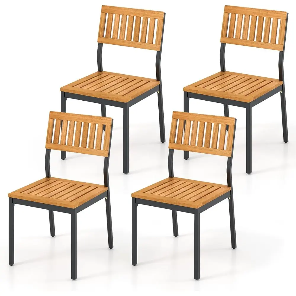 

Patio Dining Chair Set o 4, Outdoor Acacia Wood Chairs with Metal e, All-Weather Bistro Chairs, or Indoor Lawn Backyard Patio Ga