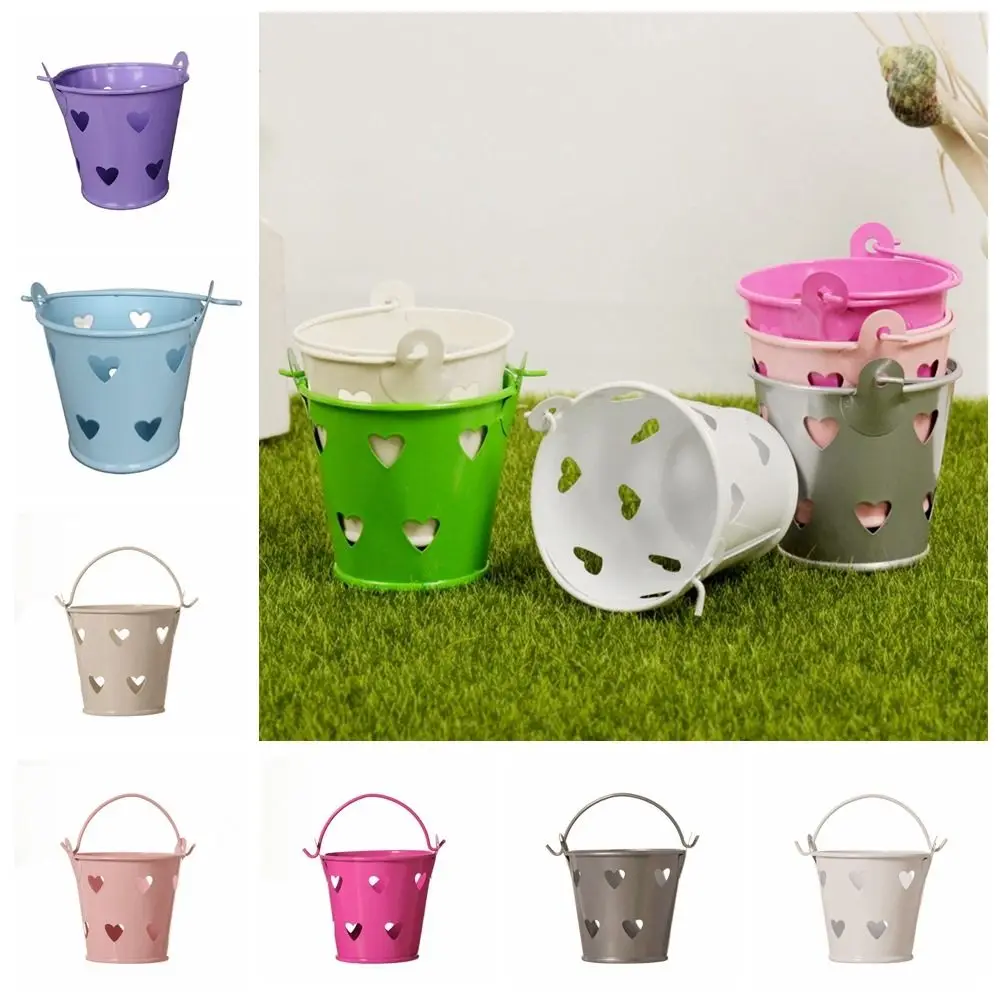 Simple Candy-colored Hollow Iron Bucket Hollow-out Cute Mini Heart-shaped Box Heart-shaped Tinplate Water Bucket wedding