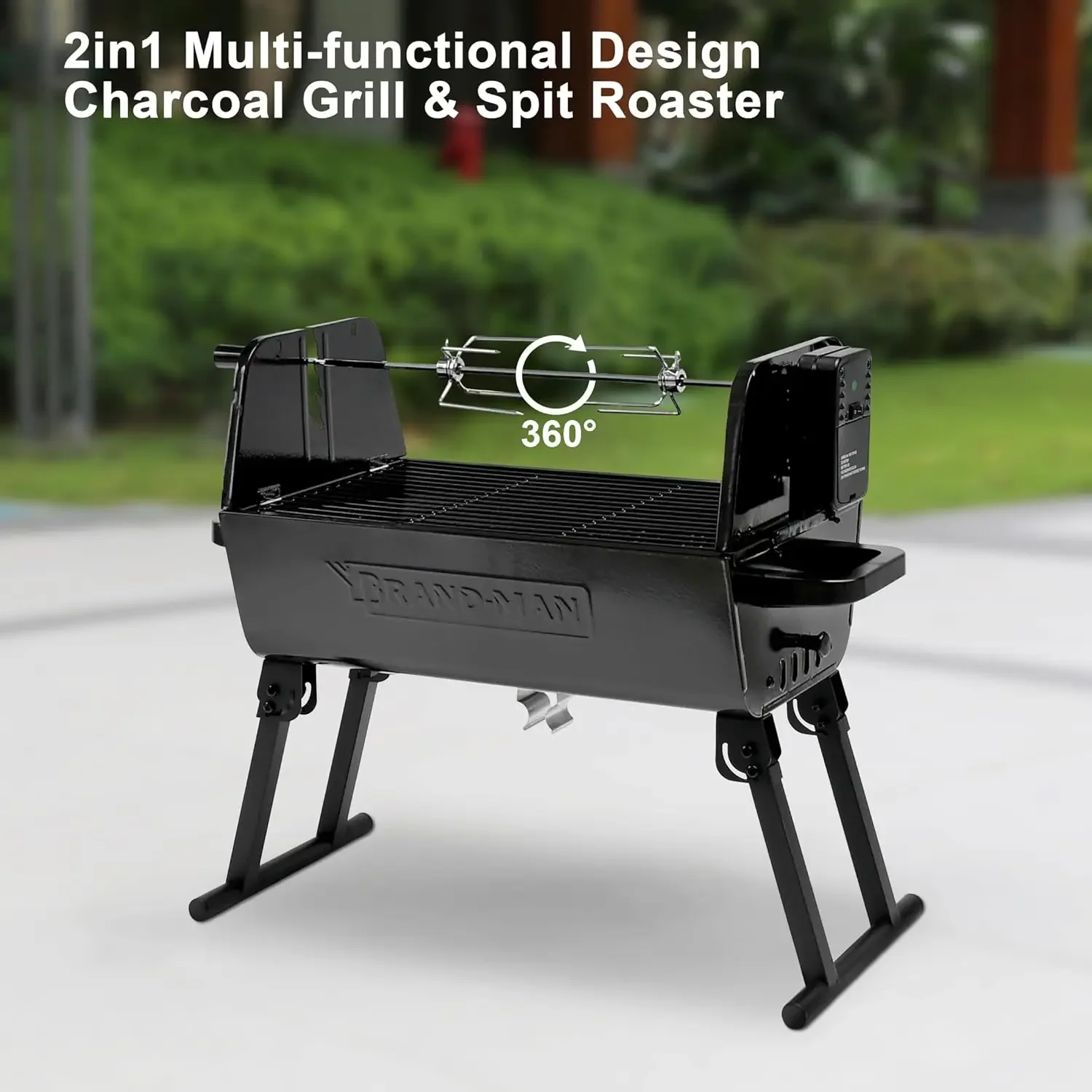 Man 2 in 1 Barbecue Grill with Rotisserie Grill Kit, Portable Folding Outdoor Charcoal Grill, Stainless Steel Spit Roaster with