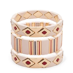 2023 New Desgn White off Color Enamel Bangle for Women Colorful Beads Elastic Bangle Gift Boho Handmade Beaded Jewelry