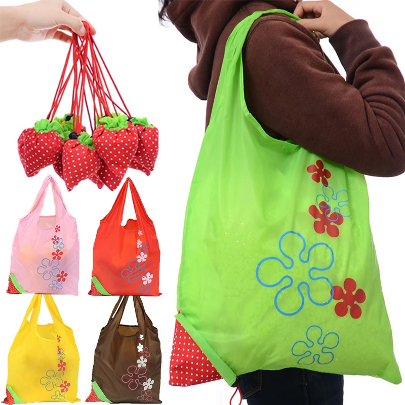 Foldable Shopping Bag Convenient Carry Bag Reusable Storage Pocket Bag Strawberry Handbag