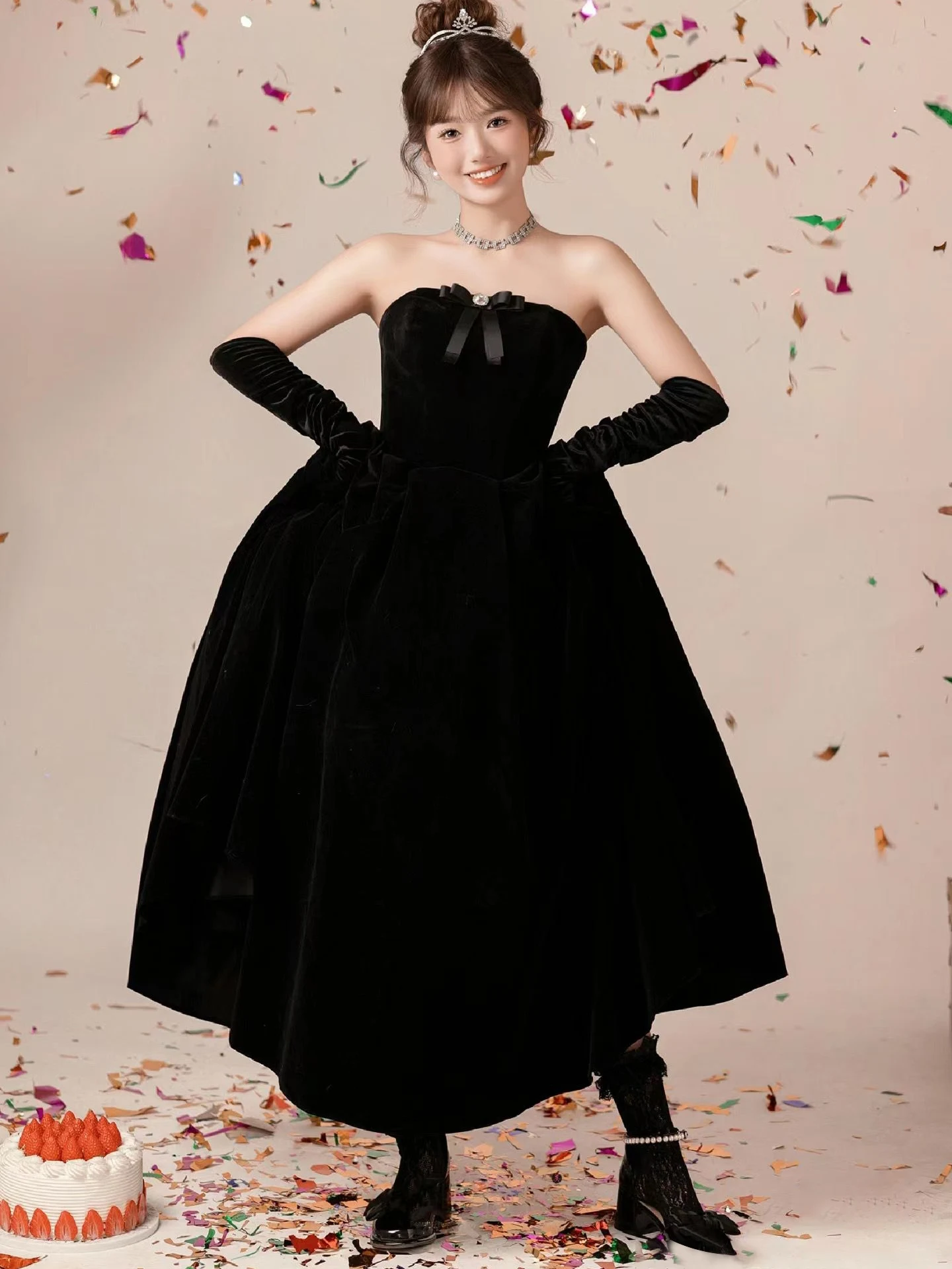 

Black Korean Style Photography Costume Princess Dress Birthday Art Photo Atmosphere Sensation Hepburn Style Stage Performance