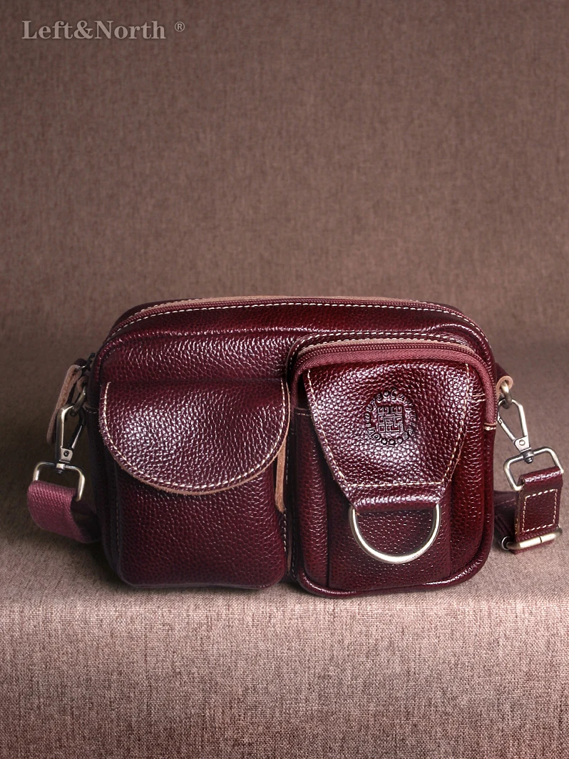 LEFT&NORTH Women's natural leather bag 2026 Vintage 100% Cowhide New in bag Multiple pockets Small Crossbody bag Original brand