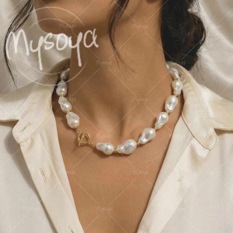 

MYSOYA 10-12mm Large White Baroque Pearl Necklace, Suitable for Birthday/Wedding/Mother's Day/Father's Day Gift A0941
