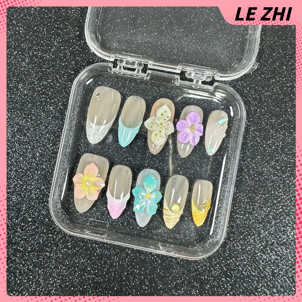 10Pcs Handmade Hello Kitty Party Nail Sticker 3D Flowers Bow Cat Eyes Pearl Coffin Square Almond Nail Sticker Tips Customizable