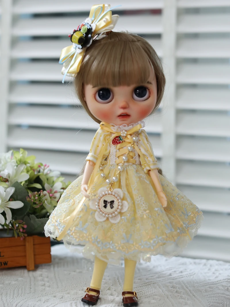 Five piece set Big sale Blythe dress clothes yellow dress 30 cm bjd toy skirt(Fit for Pullip,Ob24, Licca)