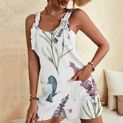 Women's Printed Fashionable Casual Pocket Strap Jumpsuit Print Cute Playful Sleeveless Plus Jumpsuit Fashion Casual Jumpsuit