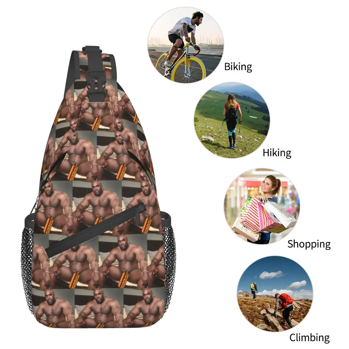 Big Dick Black Guy Meme Barry Wood Chest Bag Men Sling Crossbody Backpack Chest Bag Traveling Hiking Daypack Shoulder Bag - Image 5