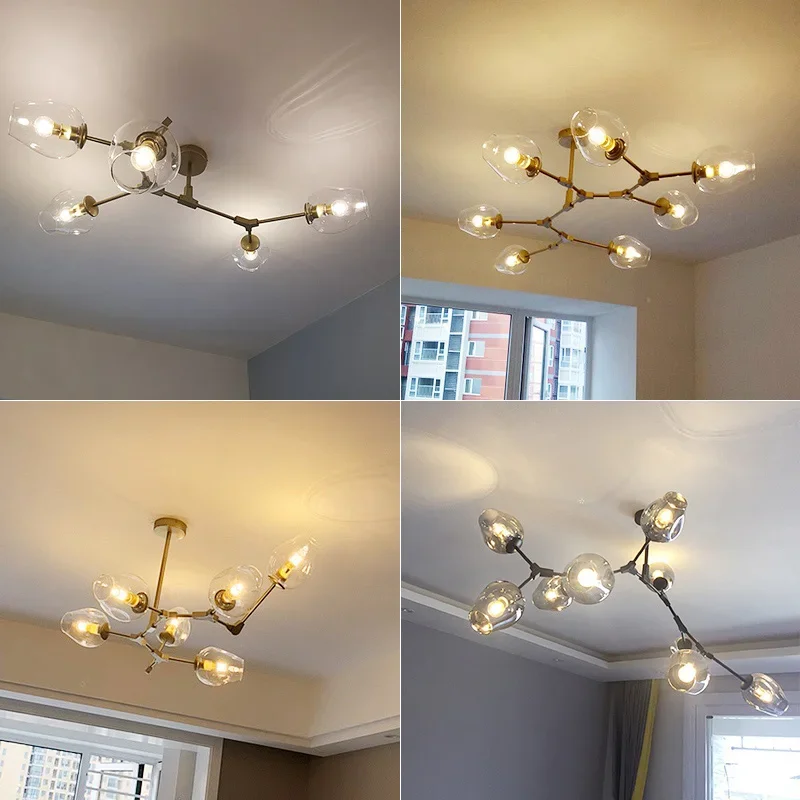 SANDYHA Nordic Glass Pendant Lamp Creative Molecular Design LED Chandelier for Living Room Dining Room Bedroom Villa Lighting