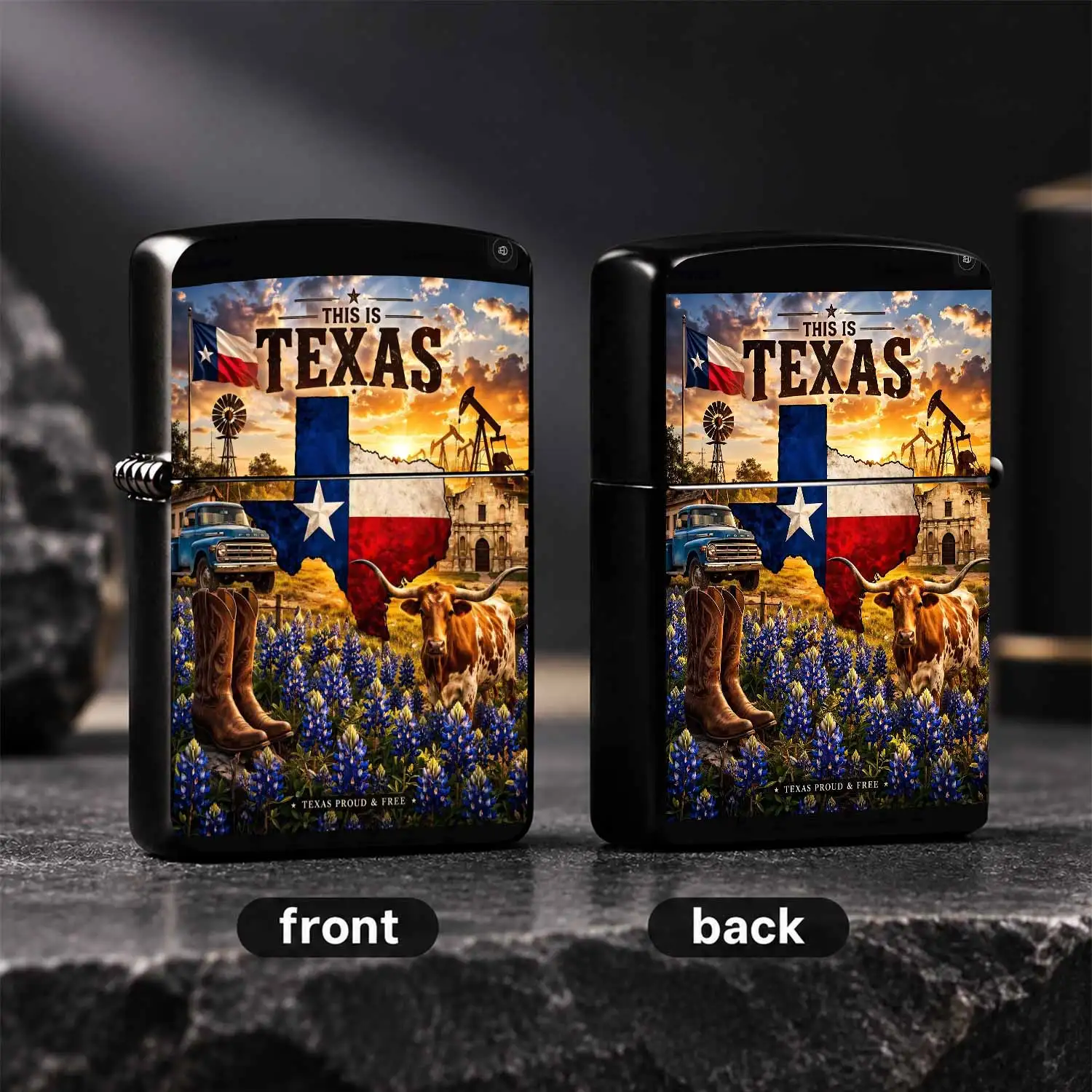 Texas Pride Themed Pocket Lighter, Classic Lone State Elements Print, Portable Stylish Accessory For Daily Use, Camping Travel Gathering, Thoughtful Unique Gift For Family Friends, Suitable For All Scenarios Interesting And Humorous Lighter