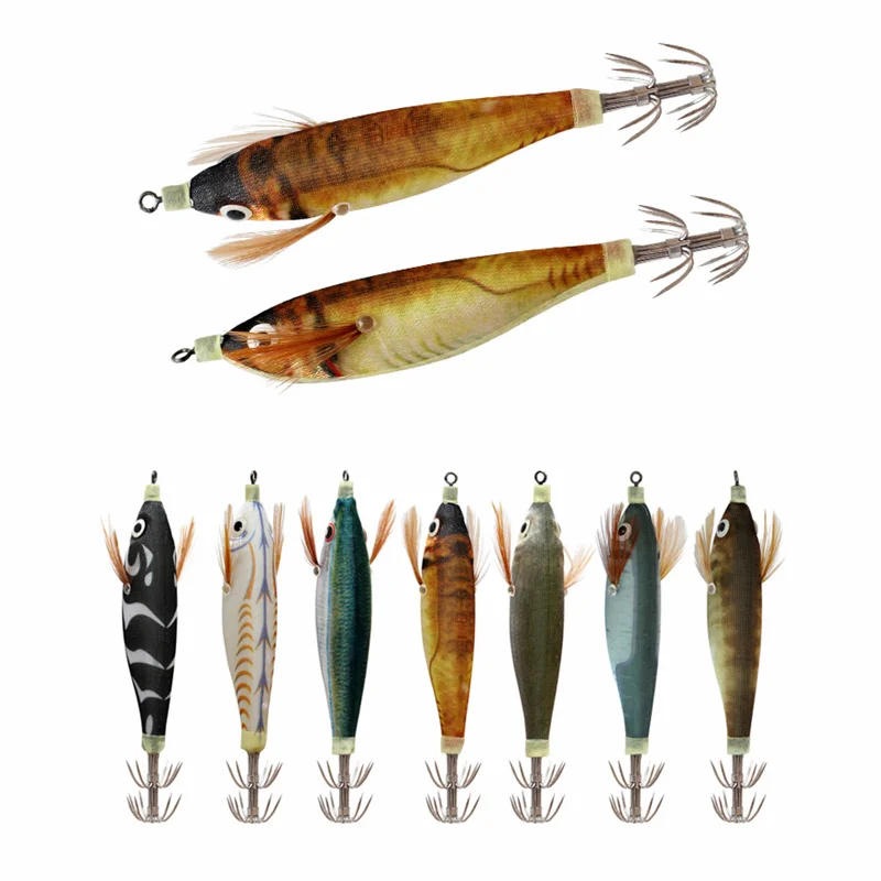 Appât Artificiel Hard pour la Pêche en Mer, Leurre Egi Horizontal, Jigs de Poulpe, Hameçon de Seiche, Appât en Bois, Squid Jig, 10cm, 9g, 2Pcs