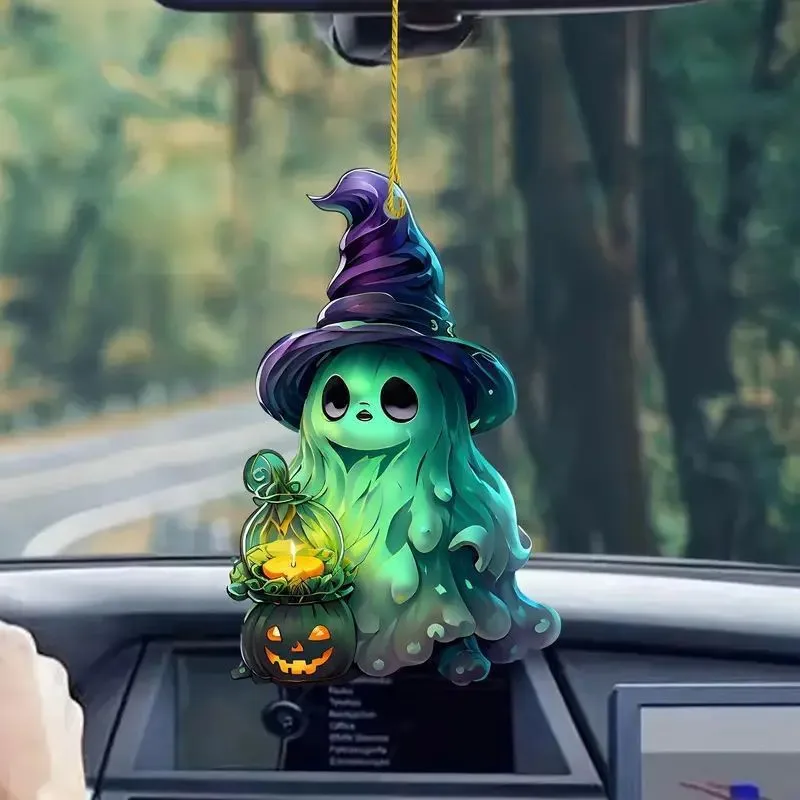 

New Elf Halloween Car Pendant Car Rearview Mirror Decoration Acrylic Flat Pendant Holiday Ornament Gift
