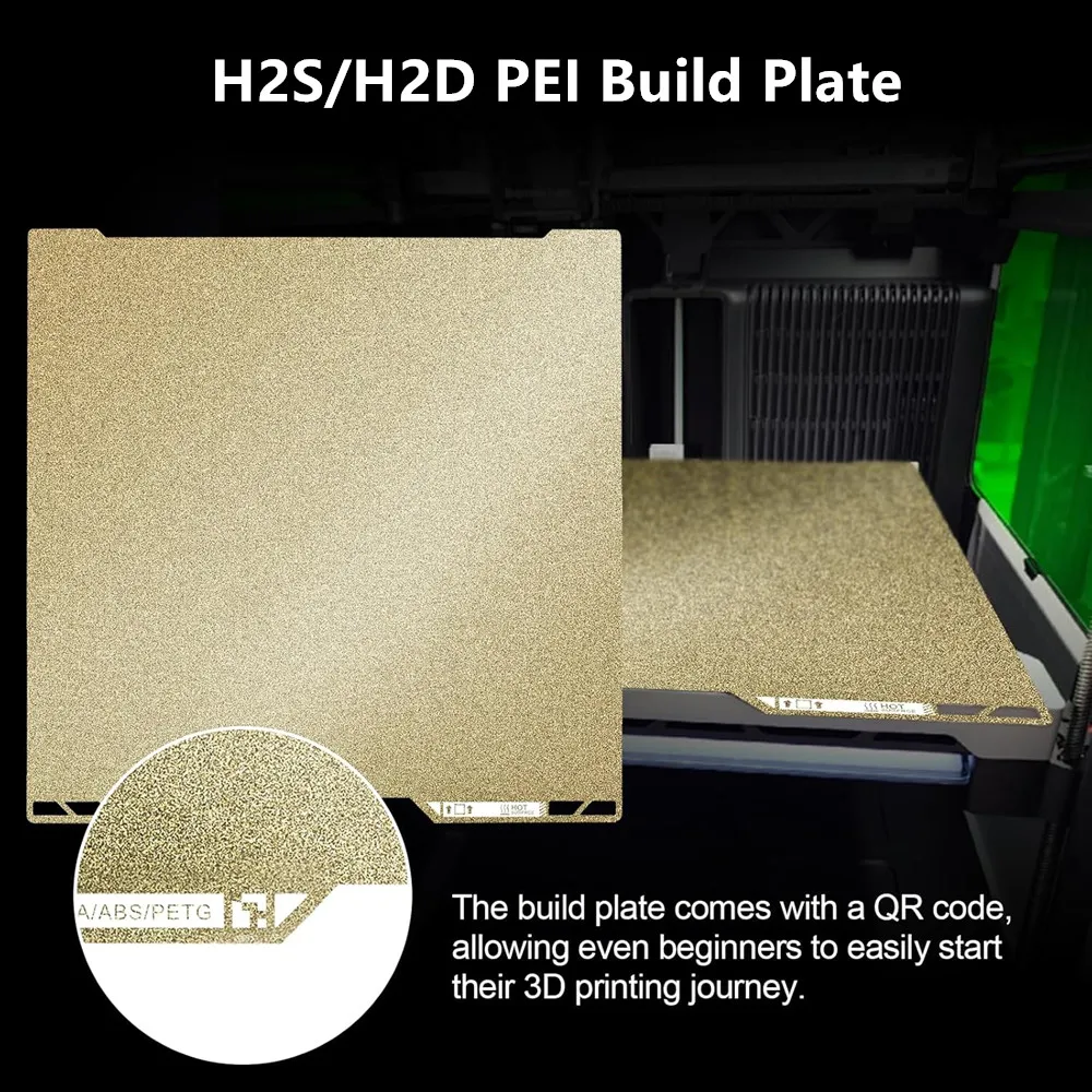 

H2S PEI Sheet with QR Code for Bambu Lab 355x347mm Double Sided Textured PEI Build Plate for Bambu Labs H2D Combo 3D Printer Bed