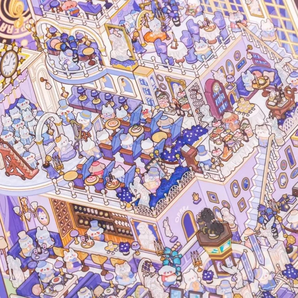 Kawaii pet coleção de cena em miniatura empilhamento visual adesivos de cena de desenho animado 3d super grande livro de adesivos de paisagem