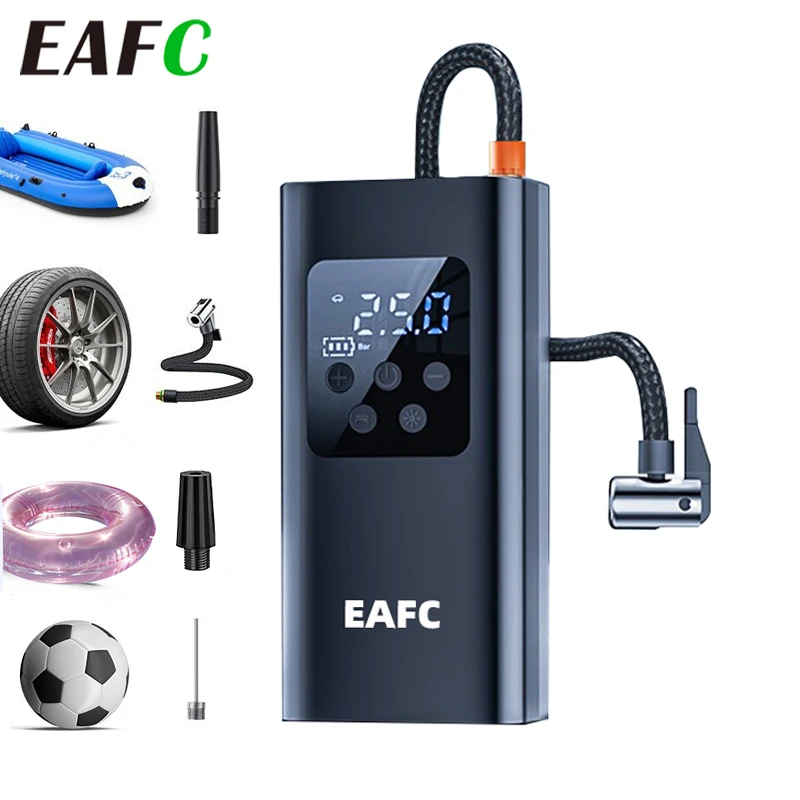 Bomba de ar com fio/sem fio EAFC 150PSI - recarregável para pneus de carro, bicicleta, bolas infláveis de inflação rápida