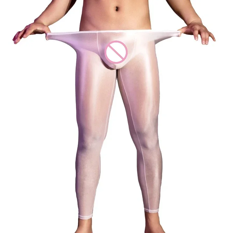 

Мужские брюки, перспективные дышащие сексуальные штаны для сна, леггинсы, эластичные глянцевые гладкие кальсоны с выпуклым мешочком, прозрачные брюки, колготки