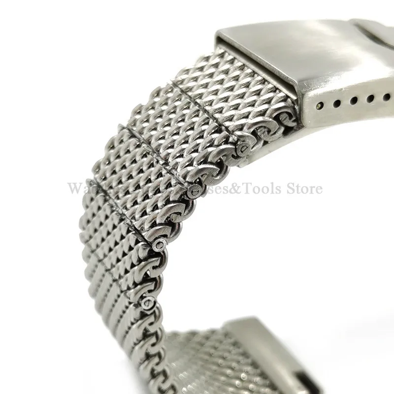 Mesh Milanese Steel Watchband 20mm/22mm/24Mm Cool Shark Stainless Steel Brushed Matte Strap Quick Release Adjustable Length Band