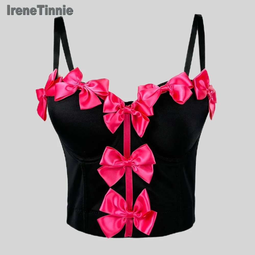 IRENE TINNIE Fashion Backless Corset Lady Exaggerate Blue Bow Crop Top Sexy Women Camisole Bustier Party Tank Tops 2025