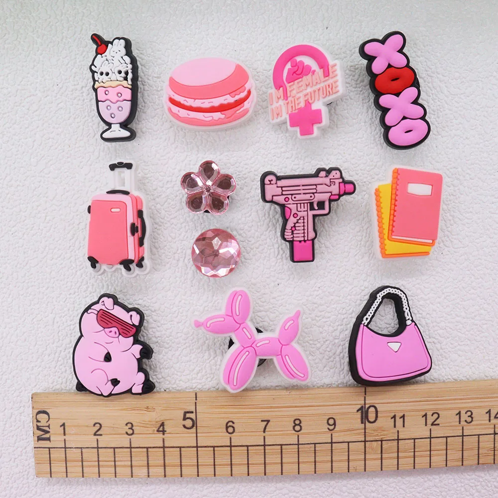 1pcs PVC Shoe Charms Female Future Macaron Bag Pig Drink Gun Trunk Buckle Hole Slipper Decoration Accessories Bands Girls Gift