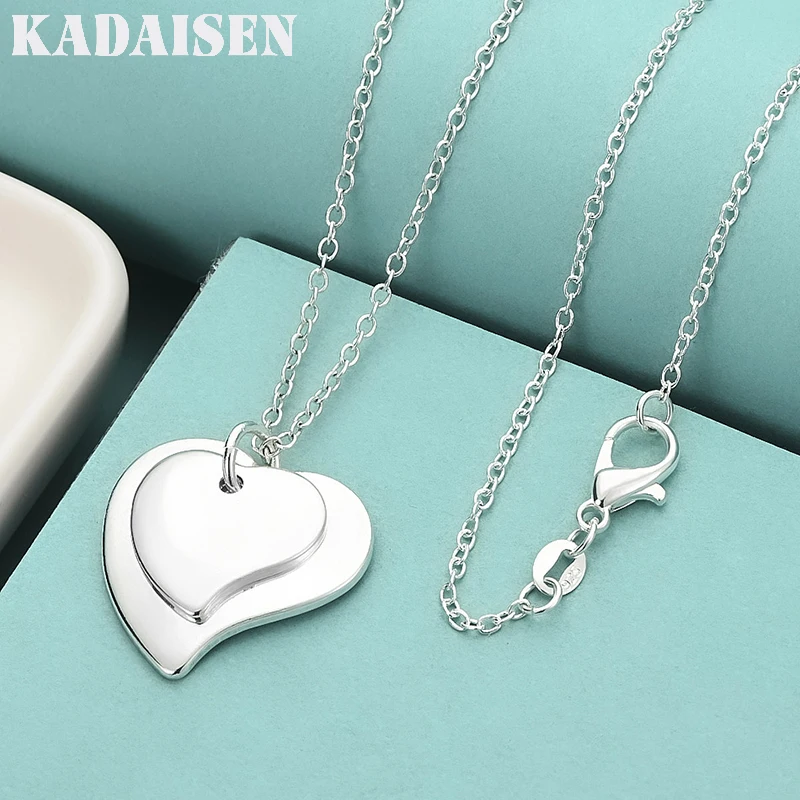 

Изысканное классическое ожерелье из стерлингового серебра 925 пробы с двойным сердечком, модное и популярное, хит продаж, серебряные украшения P140