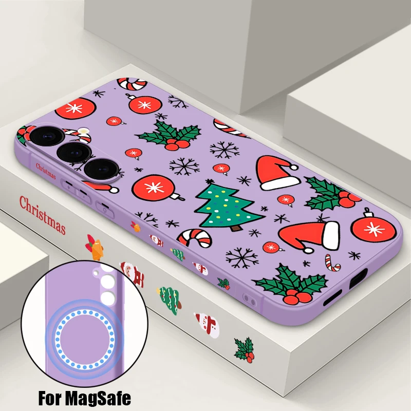 Cute Christmas Magnetic Soft Case For Samsung Galaxy S24 S23 S22 Ultra Plus S21 S23 FE For Magsafe Wireless Charge Lanyard Cover