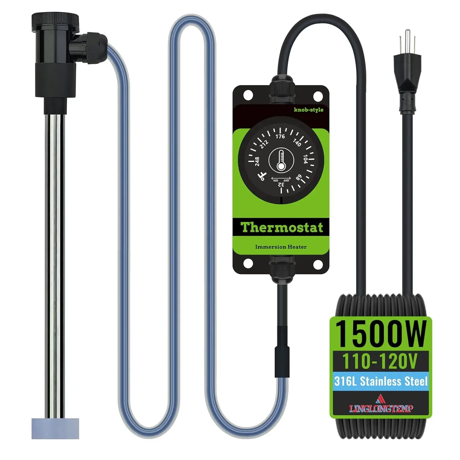 1500W Submersible Pool & Hot Tub Portable Electric Immersion Water Heater with Temp Control for Bathtub, Pond, Baptistry, Baptis