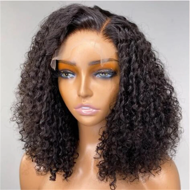 

Soft 14Inch Short Bob Kinky Curly180% Density Lace Front Wig For Black Women Babyhair Preplucked Natural Hairline Glueless Daily