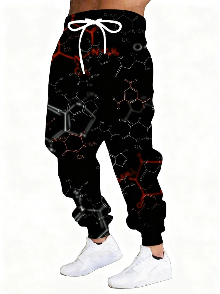 

Новые мужские повседневные брюки с 3D принтом химической формулы, уличные дышащие спортивные брюки, стильные уличные брюки на шнурке, мужские C