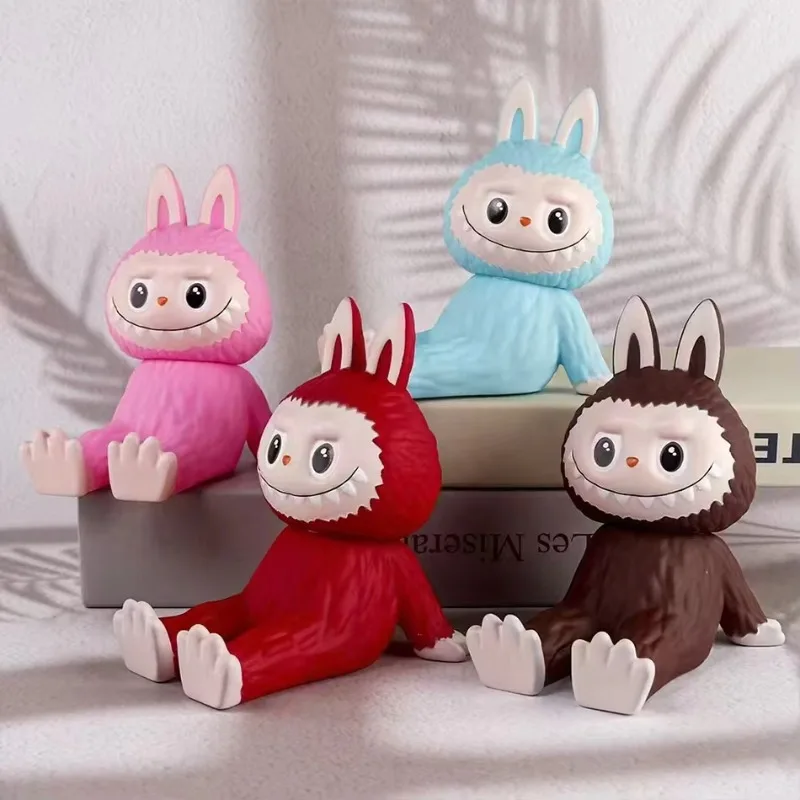 The Monster Labubu Phone Holder Cartoon Cute Anime Smiling Doll Figure Model Desktop Holder Accessories Home Decor Kids Gifts