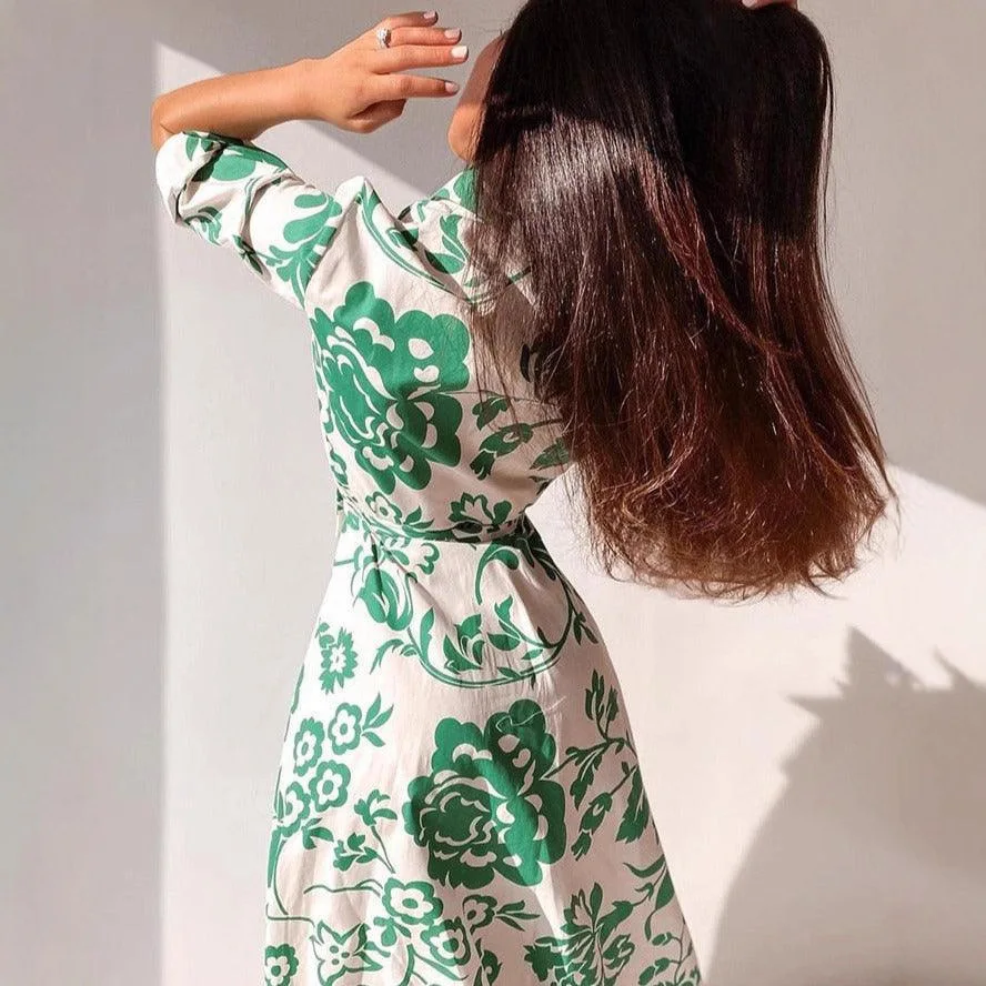 فساتين ماكسي مطبوعة للنساء معانقة الخصر وأكمام طويلة فستان قميص ربيع الخريف سيدة عادية مكتب عطلة فستان رداء #4