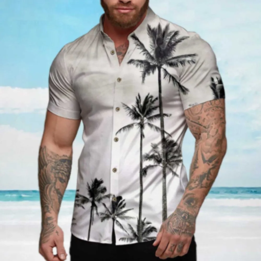 

Coconut Tree Shirts Men's Women's Hawaiian Shirts Men's Vocation Blouses Halloween Lapel Shirt Cuba Camisas Mens Clothing Tropic