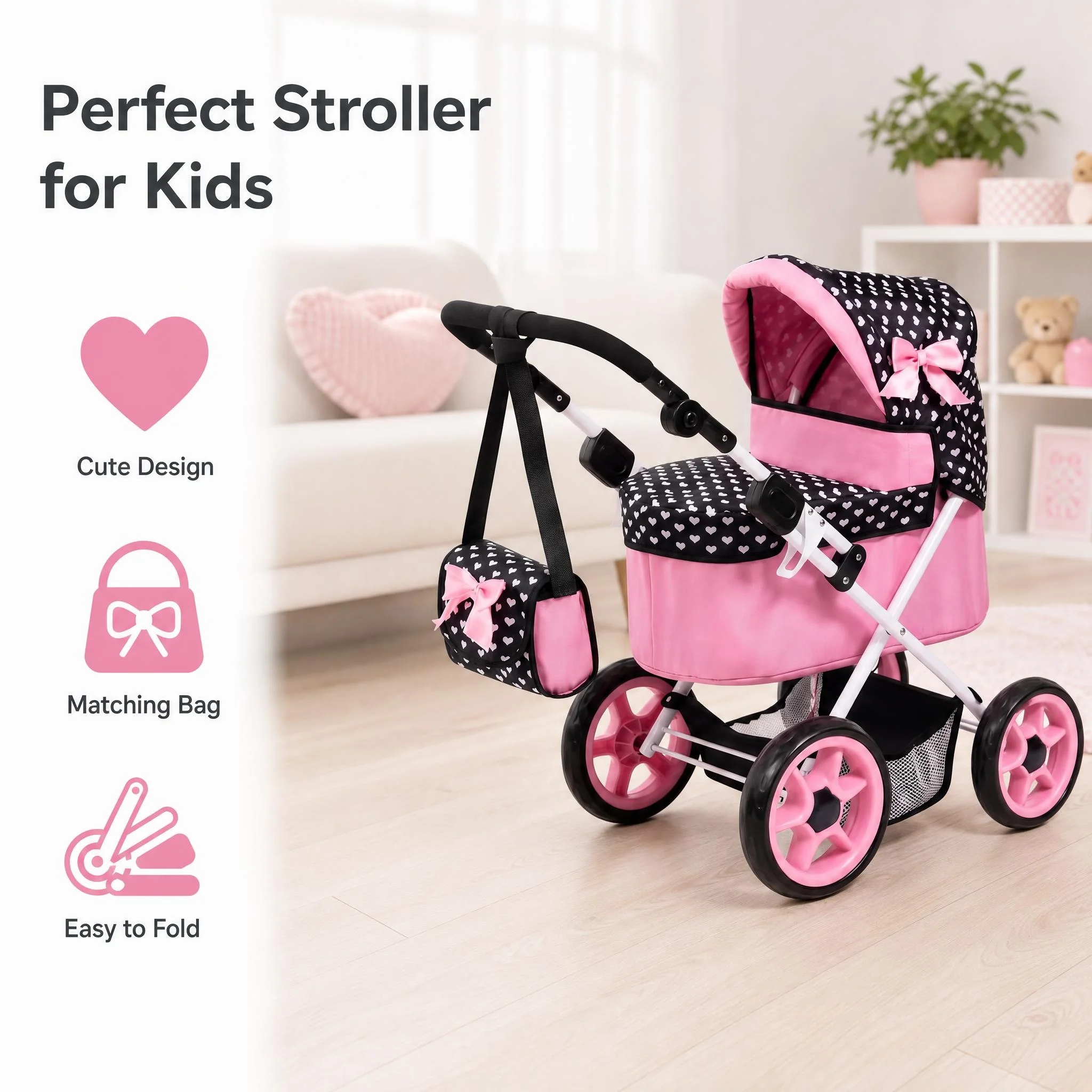 NPK New Reborn Doll 2.6KG Stroller Pram for Doll Size 14 to 24inch with Removable Cradle Basket Suitable for Children 3-12 years