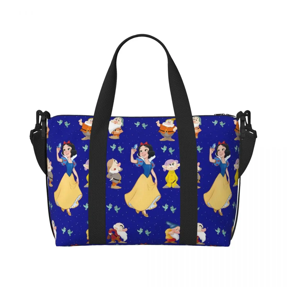 

Custom Snow White And The Seven Dwarfs Beach Tote Bag Women Extra Large Gym Carry On Kawaii Princess Cartoon Travel Shopping Bag