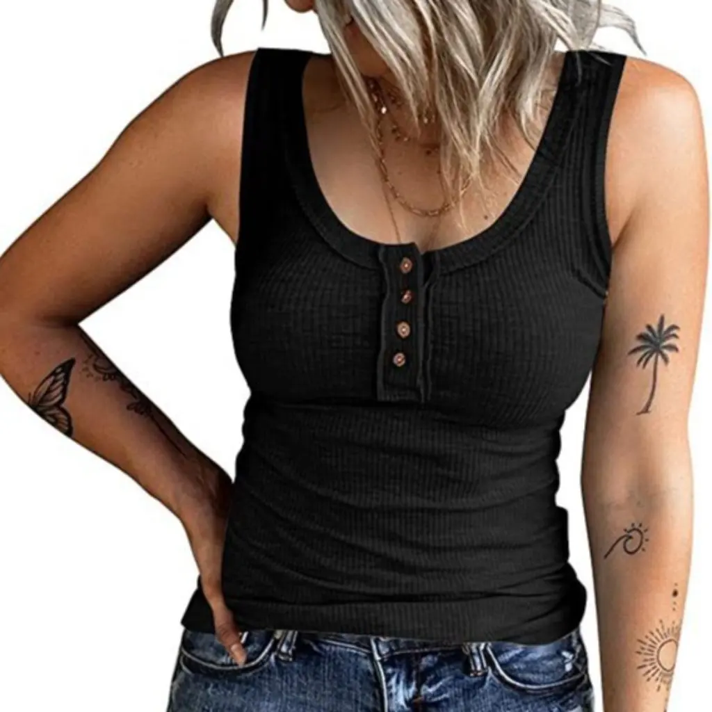 

Women's Long Sleeve Button Vest V-Neck T-Shirt Autumn Top European American Style Fashion by Wish