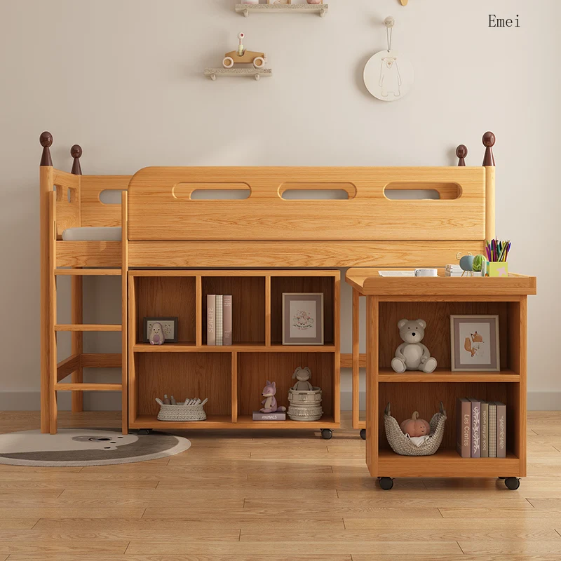 All Solid Wood Bed under Bed Table Nordic Simple Multi-Functional Combination Children Furniture